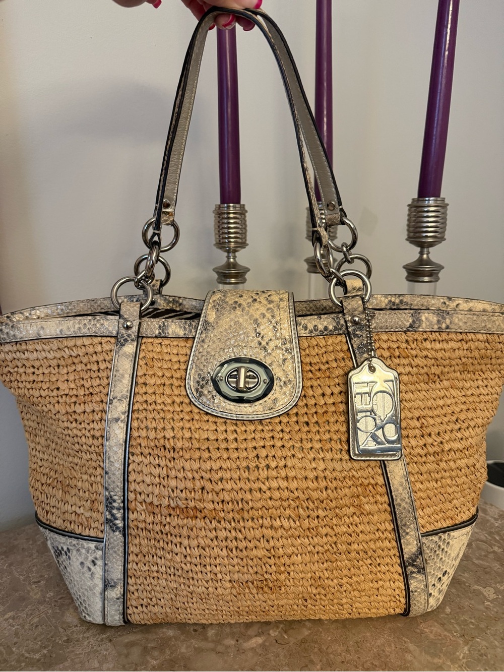 Coach Hampton Python Straw Tote. 2011